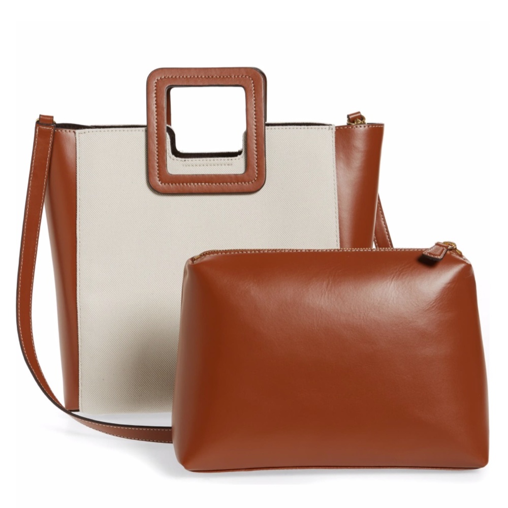 Staud Shirley Canvas Leather Tote Crossbody Bag - Picture 5 of 15